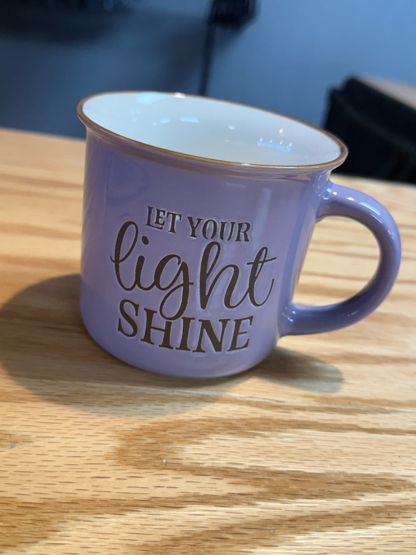 Camp Mug-Purple/White "Let Your Light Shine"
